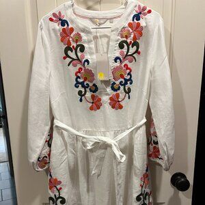 Boden embroidered Linen Dress, Multicolor, Size 10, New with Tags